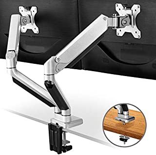 Dual Monitor Mount Stand - Height Adjustable Gas Spring Monitor Desk Mount VESA Bracket Fit Two 17 to 32 Inch Computer Screens with Clamp, Grommet Mounting Base, Each Arm Holds up to 17.6lbs