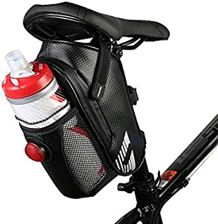 MOOZO Saddle Bag, Waterproof Bike Seat Bag Water Bottle Holder Mountain Road MTB Bicycle Under Seat Pouch Repair Tool Storage Bag Cycling Pouch with Tail Light Riding Accessories (Black)