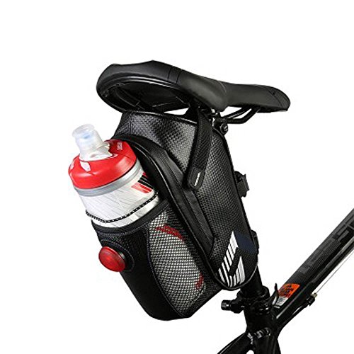 MOOZO Saddle Bag, Waterproof Bike Seat Bag Water Bottle Holder Mountain Road MTB Bicycle Under Seat Pouch Repair Tool Storage Bag Cycling Pouch with Tail Light Riding Accessories (Black)