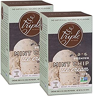 Triple Scoop Ice Cream Mix, Premium Mint Chocolate Chip, starter for use with home ice cream maker, non-gmo, no artificial colors or flavors, ready in under 30 mins, makes 4 qts (2 15oz boxes)