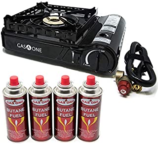 Gas ONE GS-3900P New Dual Fuel Propane or Butane Portable Stove with Brass Burner Head, Dual Spiral Flame 15,000 BTU Gas Stove (Stove + 4 Fuel)