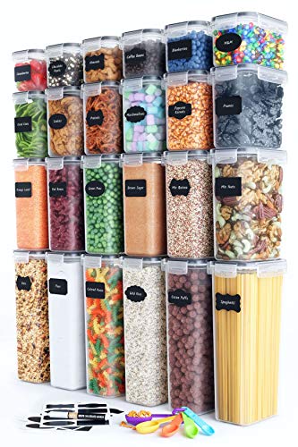 Chef's Path Airtight Food Storage Container Set - 24 PC - Kitchen & Pantry Organization - BPA-Free - Plastic Canisters with Durable Lids Ideal for Cereal, Flour & Sugar - Labels, Marker & Spoon Set