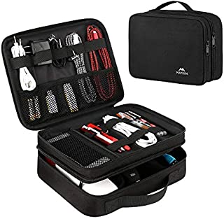 Matein Electronics Travel Organizer, Watreproof Electronic Accessories Case Portable Double Layer Cable Storage Bag for Cord, Charger, Flash Drive, Phone, Ipad Mini, SD Card, Gifts for Him, Black