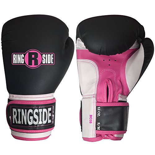 Ringside Pro Style Boxing Training Gloves Kickboxing Muay Thai Gel Sparring Punching Bag Mitts, Small/Medium, Black/Pink