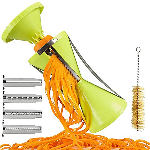 Xiangtat 4 Blade Replaceable Vegetable Spiral Slicer Cutter Vegetable Spiralizer Grater Spiralizer for Carrot Cucumber Courgette Perfect Veggie Spaghetti/Pasta Maker