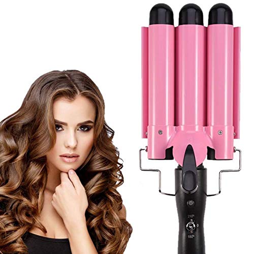 MODVICA 3 Barrel Curling Iron Wand 26mm Hair Waver Temperature Adjustable Ceramic Hair Curling Iron (Pink)