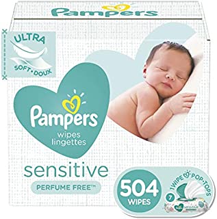 Baby Wipes, Pampers Sensitive Water Based Baby Diaper Wipes, Hypoallergenic and Unscented, 9X Pop-Top Packs, 504 Count Total Wipes (Packaging May Vary)