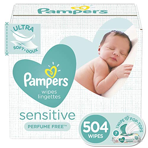 Baby Wipes, Pampers Sensitive Water Based Baby Diaper Wipes, Hypoallergenic and Unscented, 9X Pop-Top Packs, 504 Count Total Wipes (Packaging May Vary)