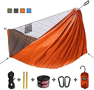 ETROL Upgraded 2 in 1 Large Camping Hammock with Net, Pop-Up Lightweight Portable Hanging Hammocks with Tree Straps, Swing Sleeping Hammock with Net for Outdoor, Hiking, Backpacking