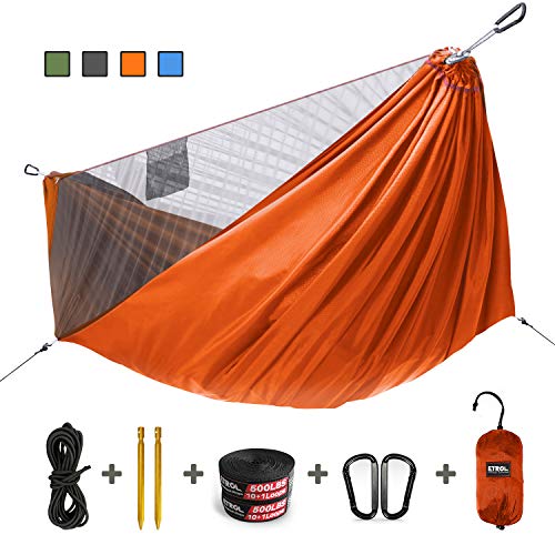 ETROL Upgraded 2 in 1 Large Camping Hammock with Net, Pop-Up Lightweight Portable Hanging Hammocks with Tree Straps, Swing Sleeping Hammock with Net for Outdoor, Hiking, Backpacking