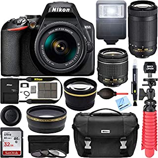 Nikon D3500 DSLR Camera w/AF-P DX 18-55mm VR and 70-300mm Double Zoom Lens Bundle with Travel Case, Wide Angle Lens, Telephoto Lens, Filter Sets, 32GB Memory Card and Accessories (11 Items)