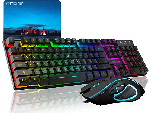 CHONCHOW RGB Gaming Keyboard and Mouse Combo,USB Wired LED Rainbow Backlit Gaming Keyboard Mouse Set for Xbox PS4 PC Windows Gamer