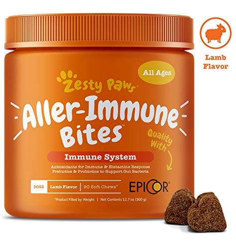 Allergy Immune Supplement for Dogs Lamb- with Omega 3 Wild Alaskan Salmon Fish Oil & EpiCor + Digestive Prebiotics & Probiotics - Anti Itch & Skin Hot Spots + Seasonal Allergies - 90 Chews