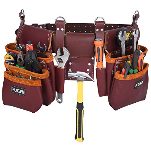 fueri Carpenter Tool Belt framer's combo Tool Pouch Carpenter Tool Rig Tool Holder Work Organizer Framer's Rig Belt Tool Organizer Hammer holder Drill holsters Multipurpose 11 pocket |