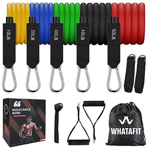 Whatafit Resistance Bands Set (11pcs), Exercise Bands with Door Anchor, Handles, Waterproof Carry Bag, Legs Ankle Straps for Resistance Training, Physical Therapy, Home Workouts