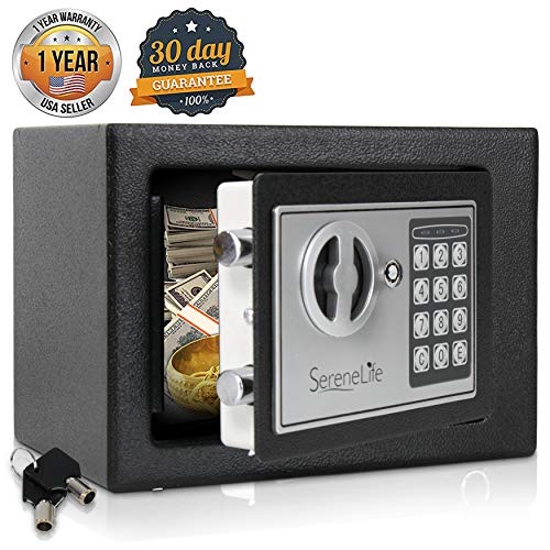 Digital Electronic Mechanical Lock Safe - Fireproof Dual Locking Security Storage Deposit Drop Box with Wall and Floor Mount Bolt, 2 Key, 4 AA Battery - File Gun Cash Jewelry - SereneLife SLSFE11