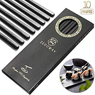 Zeroway 10 Pairs Fiberglass Chopsticks Reusable Chopsticks with Gift Case Dishwasher Safe Japanese Sushi Chopstick Set for Household Restaurant - Herb Leaf