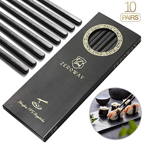 Zeroway 10 Pairs Fiberglass Chopsticks Reusable Chopsticks with Gift Case Dishwasher Safe Japanese Sushi Chopstick Set for Household Restaurant - Herb Leaf