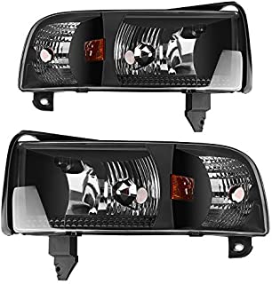 AUTOSAVER88 Headlight Assembly Compatible with 94-01 Dodge Ram 1500/94-02 Dodge Ram 2500 3500 Replacement OE Projector Headlamp,Black Housing with Corner Lamps