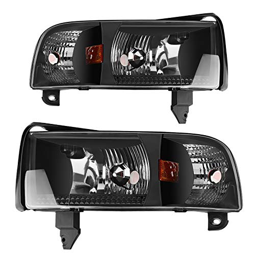 AUTOSAVER88 Headlight Assembly Compatible with 94-01 Dodge Ram 1500/94-02 Dodge Ram 2500 3500 Replacement OE Projector Headlamp,Black Housing with Corner Lamps