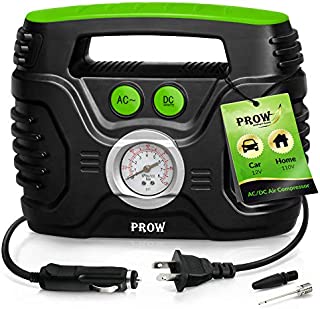 Prow Portable Air Compressor Tire Inflator AC/DC Electric Pump for Car  DC 12V, Home  AC 110V, Upscale, with Analog Pressure gauge, Air pump for Car Tires, Motorcycle, Bike, Basketball and More.