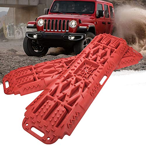 BUNKER INDUST Off-Road Traction Boards with Jack Lift Base, 2 Pcs Recovery Tracks Traction Mat for 4X4 Jeep Mud, Sand, Snow Traction Ladder-Red Tire Traction Tool