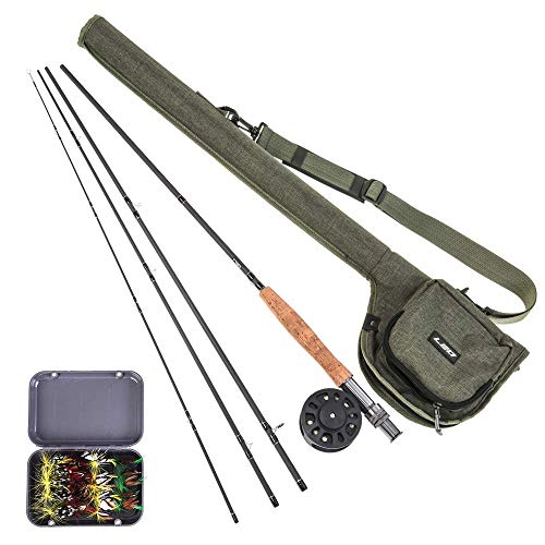 Lixada Fly Fishing Rod and Reel Combo with Carry Bag & 20 Flies - Premium 9' 4-Piece Carbon Fiber Rod with Lightweight ABS Reel - Complete Starter Package Fly Fishing Starter Kit
