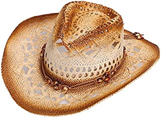 Simplicity Cowboy Hats for Men Western Straw Cowboy Cowgirl Hat w/Leather Band Beige