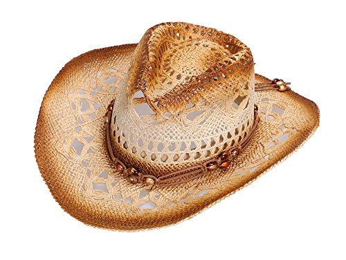 Simplicity Cowboy Hats for Men Western Straw Cowboy Cowgirl Hat w/Leather Band Beige