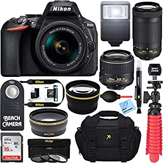 Nikon D5600 24.2MP DSLR Camera with 18-55mm VR and 70-300mm Dual Lens (Black) - (2 Lens Value Kit 18-55mm VR & 70-300mm) - (Renewed)