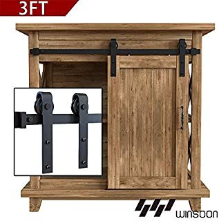 WINSOON 3FT Super Mini Sliding Barn Door Cabinet Hardware Kit for Single Door TV Stands Small Wardrobe Cabinets, J Shape Hanger (NO Cabinet)