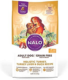 Halo Grain Free Natural Dry Dog Food, Healthy Weight Turkey, Turkey Liver & Duck Recipe, 14-Pound Bag