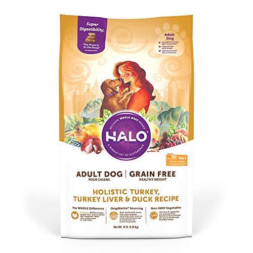 Halo Grain Free Natural Dry Dog Food, Healthy Weight Turkey, Turkey Liver & Duck Recipe, 14-Pound Bag