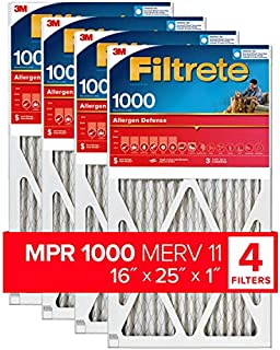 Filtrete 16x25x1, AC Furnace Air Filter, MPR 1000, Micro Allergen Defense, 4-Pack (exact dimensions 15.69 x 24.69 x 0.81)