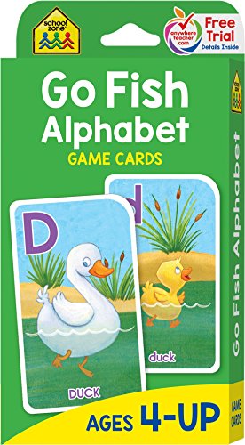 School Zone - Go Fish Alphabet Game Cards - Ages 4 and Up, Preschool to First Grade, Uppercase and Lowercase Letters, ABCs, Word-Picture Recognition, Animals, Card Game, Matching, and More