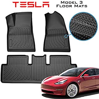 Homeland Hardware (Sale) Tesla Model 3 Floor Mats Liners Complete Set in Black for Models All-Weather 4D Multi-Layer Custom Laser Cut 4D Max Chain Rolled Carbon Series Non Slip (US Based Seller)