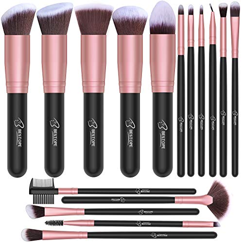 BESTOPE Makeup Brushes 16 PCs Makeup Brush Set Premium Synthetic Foundation Brush Blending Face Powder Blush Concealers Eye Shadows Make Up Brushes Kit (Rose Golden)