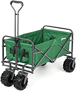 Sekey Folding Wagon Cart Collapsible Outdoor Utility Wagon Garden Shopping Cart Beach Wagon with All-Terrain Wheels, 265 Pound Capacity, Green