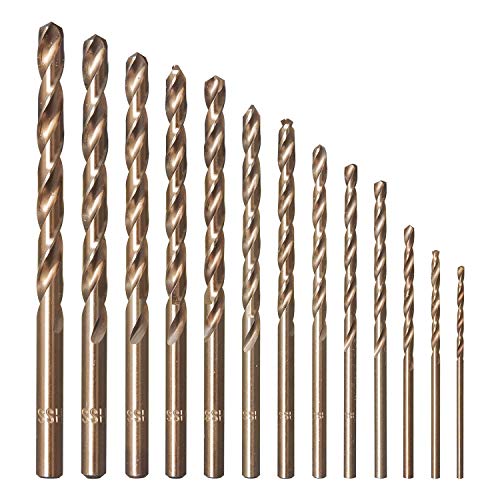 amoolo Cobalt Drill Bit Set (13 pcs), M35 HSS Metal Drill Bits for Steel, Stainless Steel, Metal and Cast Iron,1/16