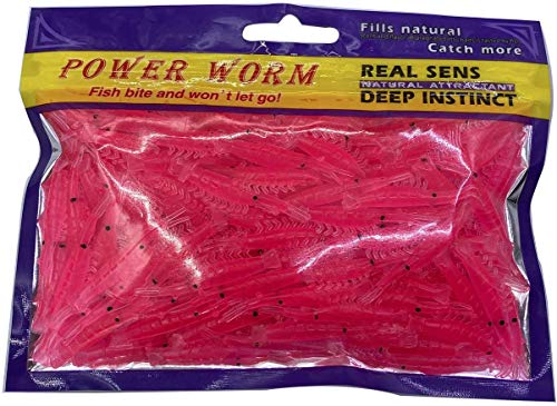 Cheerouters 200 Pieces Luminous Green Trout Bass Crappie Micro Fishing Soft Lure Worms Glow Artificial Bait Shrimps (Pink/Non-Luminous)