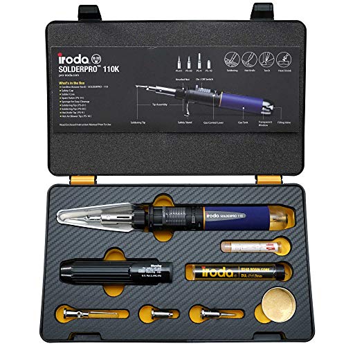 Iroda Solderpro 110K Cordless Soldering Iron Kit, 4-in-1 Portable Heat Shrink, Hot Knife, Butane Soldering Iron Torch, Perfect For Hobbyists, 25 Second Heat Up, 100 Mins Run Time Butane Not Included