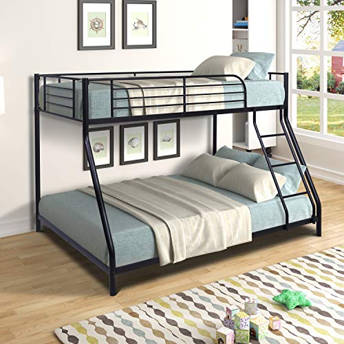 Twin Over Full Metal Bunk Beds, Low Profile Bunk Beds Heavy Duty Steel Bed Frame with Safety Rail and Ladder for Boys Girls Adults Dormitory Bedroom,No Box Spring Needed (Black)