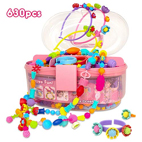 Pop Beads, Jewelry Making Kit for Girls, Art and Craft Toys Gift, DIY Bracelets Necklace Hairband and Rings Creativity Set for Kids Age 3 4 5 6 7 8 Year Old (630pcs)