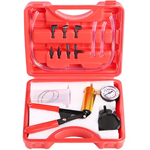 YSTOOL Brake and Clutch Fluid Hand Pump Vacuum Bleeder Tool Kit Brake Oil Change Power Steering Fluid Bleeding Set with Hand Pump Jar Adapters for Auto Car Truck Motorcycle Use (Red)