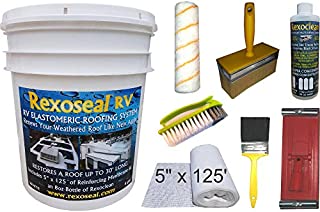 Rexoseal RV Roof Restoration Kit for RV's up to 30' Long - Waterproofing and Protective RV Roof Coating Sealant - White, 4 Gallon