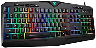 PICTEK RGB Gaming Keyboard USB Wired Keyboard, Crater Architecture Backlit Computer Keyboard with 8 Independent Multimedia Keys, 25 Keys Anti-ghosting, Splash-Proof, Ideal for PC/Mac Game, Black