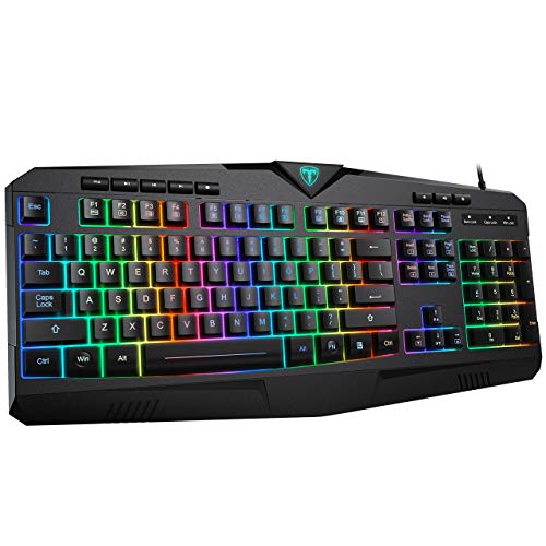 PICTEK RGB Gaming Keyboard USB Wired Keyboard, Crater Architecture Backlit Computer Keyboard with 8 Independent Multimedia Keys, 25 Keys Anti-ghosting, Splash-Proof, Ideal for PC/Mac Game, Black