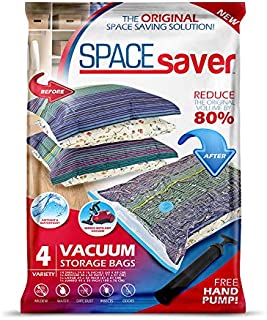 Spacesaver Premium Vacuum Storage Bags. 80% More Storage! Hand-Pump for Travel! Double-Zip Seal and Triple Seal Turbo-Valve for Max Space Saving! (Variety 4 Pack)