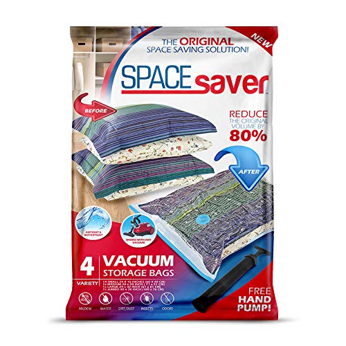 Spacesaver Premium Vacuum Storage Bags. 80% More Storage! Hand-Pump for Travel! Double-Zip Seal and Triple Seal Turbo-Valve for Max Space Saving! (Variety 4 Pack)