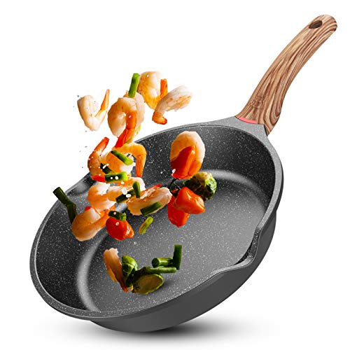 Ms.life Nonstick Induction Granite Stone Frying Pan, Skillets with Heat-Resistant Ergonomic Protection Handle, 8/9.5/10/11/12 inch (8 inch)